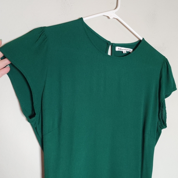 Reformation Gavin Emerald Green Dress Open Back Cap Sleeve Slit Midi Size 12 - Picture 14 of 16